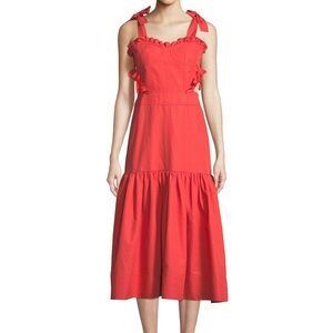 REBECCA TAYLOR Sleeveless Cotton-Linen Midi Dress with Cutout Sides - size 0